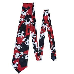 90s Vintage Renaissance handmade red Black Cow pattern Print Novelty Neck Tie